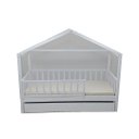 Ver imagem 1 de Bicama Solteirão Frente Casinha Montessoriana Madeira Maciça Pinus - Branco - Grade Vertical Complet