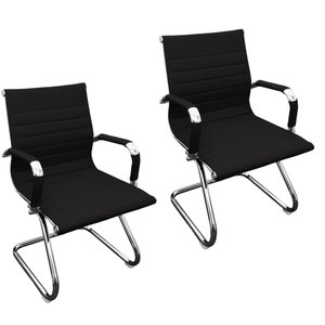Kit 02 Cadeiras Diretor Fixa Eames Esteirinha Cromada Preta Preta