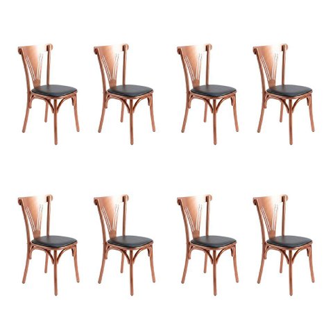 Kit 8 Cadeiras Paris Luxo Estrutura Aço Cobre Estilo Contemporâneo para Sala de Jantar - Cobre/Preta