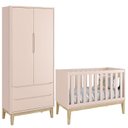 Ver imagem 1 de Berço Americano e Guarda Roupa Classic 2 Portas Rosa com Pés Madeira Natural – Reller