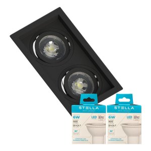Spot Embutido Duplo Recuado Mr16 Branco/preto + 2 Lâmpada Mr16 6w Stella 3000k 4000k 5000k Cor:preto