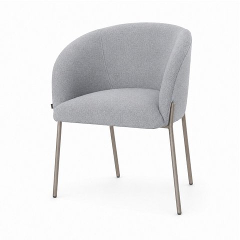 Poltrona Atena Base Fixa em Metal Cinza Lisa Zari Decor: Linho Cinza Claro