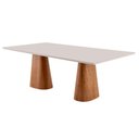 Ver imagem 3 de Conjunto Mesa Noronha com Vidro e 8 Cadeiras Malta Moderna Linho Palha Off White Imbuia