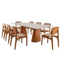Ver imagem 2 de Conjunto Mesa Noronha com Vidro e 8 Cadeiras Malta Moderna Linho Palha Off White Imbuia