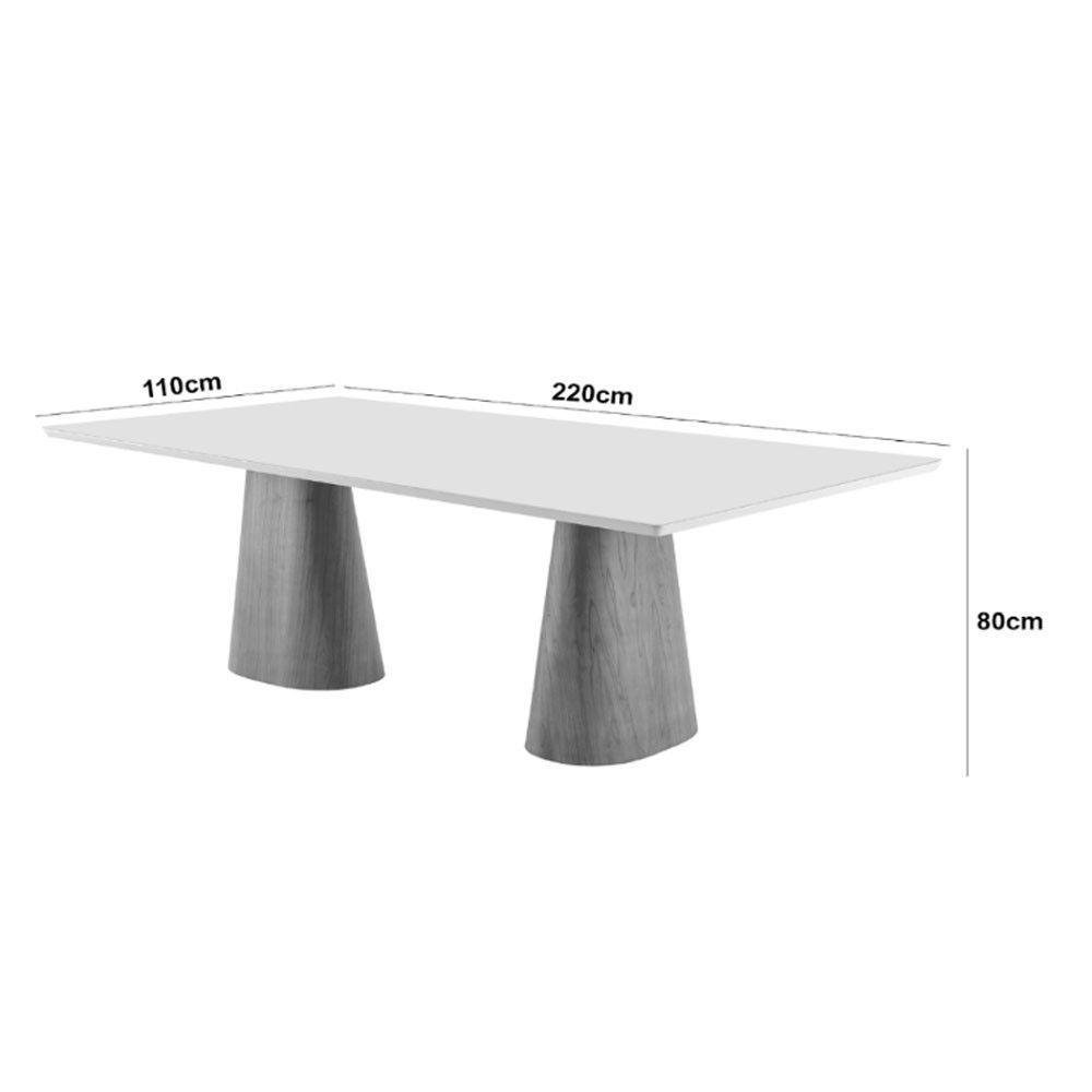 Conjunto Mesa Noronha com Vidro e 8 Cadeiras Malta Moderna Linho Palha Off White Imbuia - 8