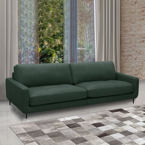 Sofá Decorativo Isaac 3 Lugares Sala de Estar 240cm Pés em Aço Couro Verde Musgo G88 - Gran Belo