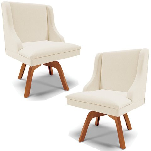 Kit 2 Cadeiras Decorativas Sala de Jantar Base Giratória de Madeira Firenze Linho Bege/Natural G19 -
