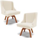 Ver imagem 1 de Kit 2 Cadeiras Decorativas Sala de Jantar Base Giratória de Madeira Firenze Linho Bege/Natural G19 -