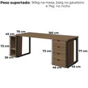 Ver imagem 4 de Conjunto Escritorio Industrial 3 Peças 190 Cm Frame Kappesberg Munique