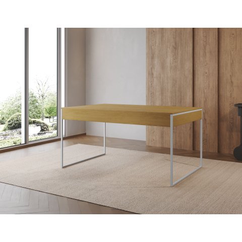Mesa Industrial Filadélfia 120x75 Ferro Branco Tampo Canela