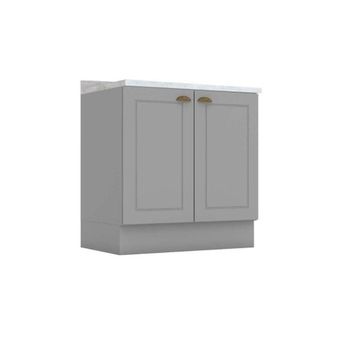 Módulo Cozinha Americana Balcão com Tampo com 2 Portas 80cm Cinza2 Aéreos + 1 Balcão + 1