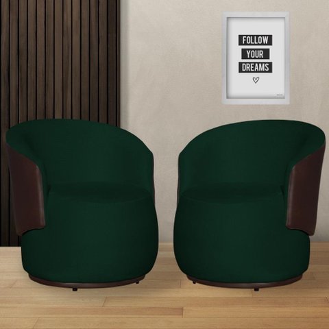 Kit 2 Poltronas Organica Beatriz Suede Verde C/ Composê Corano Marrom - Lm Decor