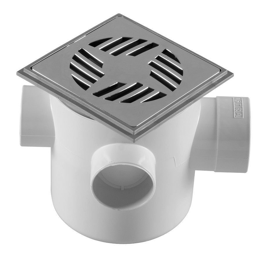Caixa Sifonada 100x100x50 Grelha Quadrada Cromada Astra - 1
