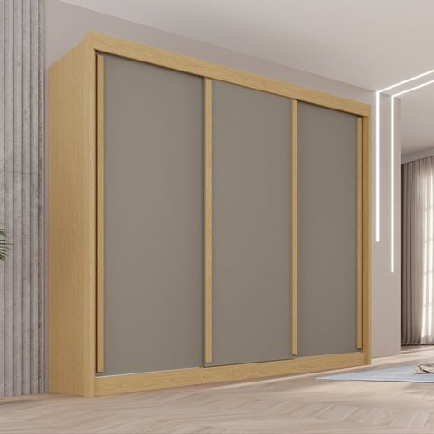Guarda-Roupa Casal 3 Portas 4 Gavetas 100% MDF Ipanema Cinza/Jequitibá/Granizo