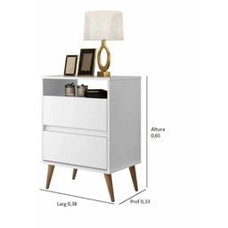 Mesa de Cabeceira Classic Plus 2 Gavetas Pés Palito Retrô Branco - Comprar Moveis em Casa - 2