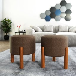Puff Redondo Luxo Decorativo Charme - Marrom Linho - 2