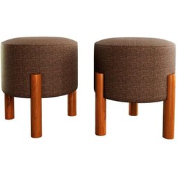 Puff Redondo Luxo Decorativo Charme - Marrom Linho - 3