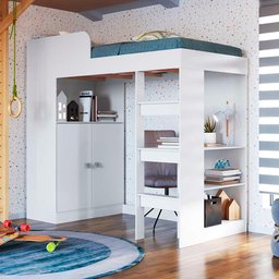 Cama Alta Multifuncional com Armário e Escrivaninha San Francisco Cm098 Art In Móveis-branco - 1