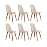 Conjunto com 6 Cadeiras de Madeira Maciça Estofada New Drop - Natural C/ Linho Bege - Cobre - 1