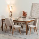 Ver imagem 4 de Conjunto com 6 Cadeiras de Madeira Maciça Estofada New Drop - Natural C/ Linho Bege - Cobre