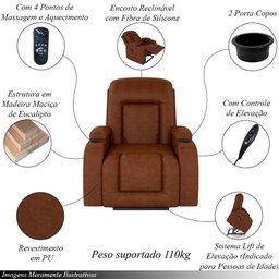 Poltrona do Papai Reclinável Crihs Lift com Massagem e Aquecimento Pu Caramelo Brilho G23 - Gran - 5