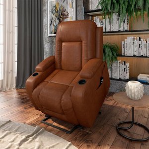 Poltrona do Papai Reclinável Crihs Lift com Massagem e Aquecimento Pu Caramelo Brilho G23 - Gran