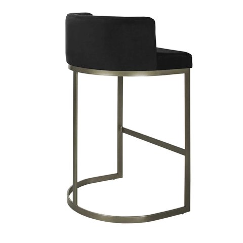 Banqueta Alta Estofada Estrutura Aço Carbono Belly Ii Base Champagne 65cm Suede Preto