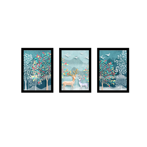 Tríptico - Quadros Decorativos Floral Natureza Grande:Preto