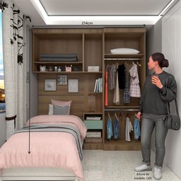 Quarto de Solteiro com Guarda Roupas Mesa de Cabeceira e Nicho Paris Luciane Móveis - 3