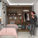 Ver imagem 3 de Quarto de Solteiro com Guarda Roupas Mesa de Cabeceira e Nicho Paris Luciane Móveis
