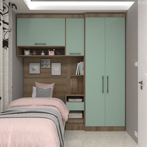 Quarto de Solteiro com Guarda Roupas Mesa de Cabeceira e Nicho Paris Luciane Móveis