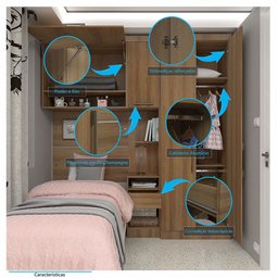 Quarto de Solteiro com Guarda Roupas Mesa de Cabeceira e Nicho Paris Luciane Móveis - 5