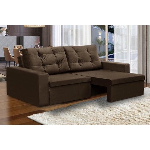 Sofá Retrátil 2 Lugares 1,80m Lia Suede Marrom Madelina Decor