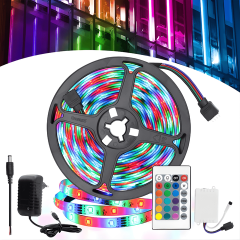 Flita Led Colorida Rgb 5 Metros 12v 2835 Controle e Fonte