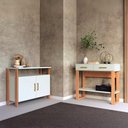 Ver imagem 1 de Aparador C/ Gavetas e Balcão Industrial Dalla Costa 100% Mdf Cor:off White com Freijó