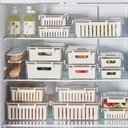 Ver imagem 2 de Kit 3 Potes Hermeticos Organizador Geladeira Fresh Box com Cesta Escorredor Removivel Acrilico