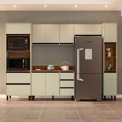 Cozinha Completa Koya 10 Portas 4 Gavetas 40250043 Verde Oliva - Politorno