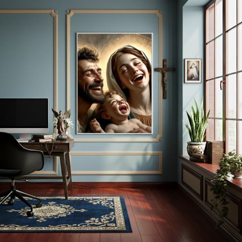 Quadro Família Santa - Jesus, Maria e José - 70x50cm:moldura Preta