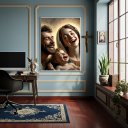 Ver imagem 1 de Quadro Família Santa - Jesus, Maria e José - 70x50cm:moldura Preta