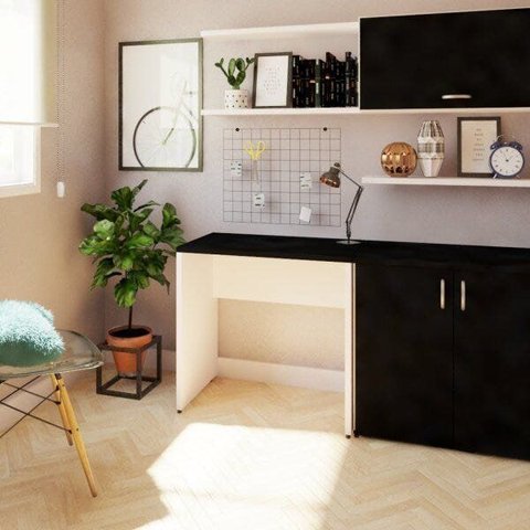 Escrivaninha Mesa Escritório 100% MDF 90CMX47CM 90cm Branca e Preto