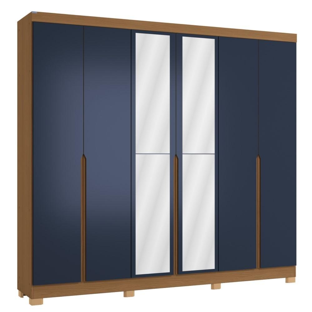 Guarda Roupa Casal 6 Portas com Espelho Kappesberg Canela/azul