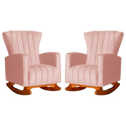 Conjunto 2 Poltronas Estofadas de Balanço Melinda Veludo Rosa - DL DECOR