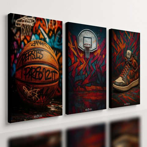 Kit3 Quadro Decorativo Basquete Bola Cesta Tênis Quarto Sala Qualidade Premium 40x28cm