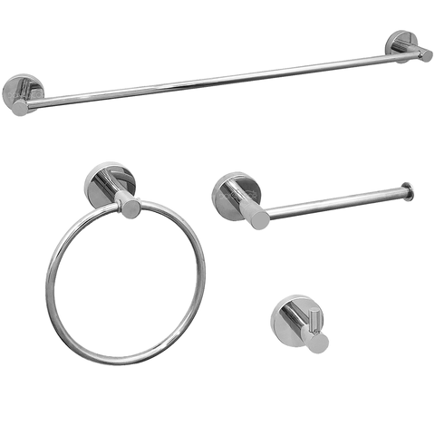 Jogo Acessorios Cromado Kit Banheiro Aço Inox 4 Peças Papeleira Cabide Suporte Porta Toalha Argola