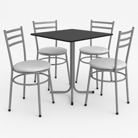 Conjunto Mesa Cinza 70x70cm Tampo Preto com 4 Cadeiras Epoxi
