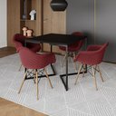 Ver imagem 1 de Conjunto de Mesa Industrial Base Preta Tampo Quadrado 90cm Preto 4 Poltronas Estofadas Vermelho