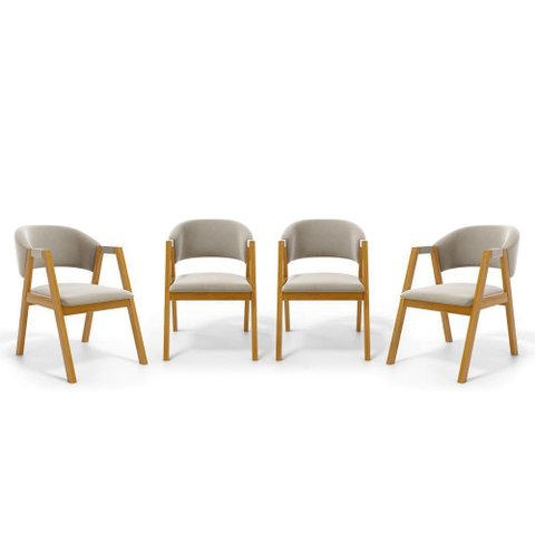 Kit com 4 Cadeiras Leticia Madeira Maciça Estofada para Mesa de Jantar Veludo Bege 102