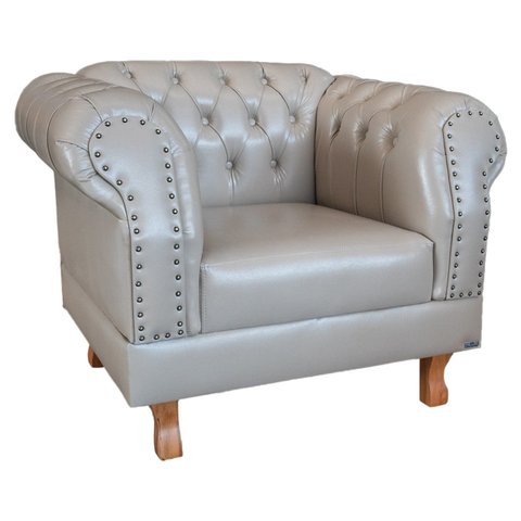 Poltrona Decorativa Chesterfield Duque Corano Bege Capitonê Retrô Para Sala, Tv, Estar, Recepção