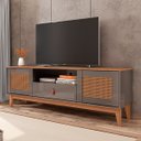 Ver imagem 1 de Rack Sala Esmeralda para Tv até 60 Polegadas Pés em Madeira - Cinza Perola/noce