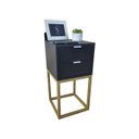 Ver imagem 1 de Mesa de Cabeceira Industrial 30cm Preto 2 Gavetas Pés Ferro Dourado para Quarto Cama